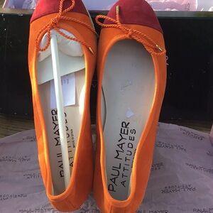 Paul Mayer Orange and Red Flats with Bow Detail